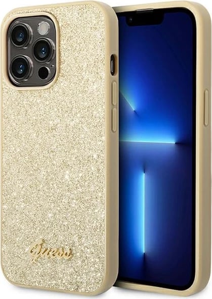 Mbështjellës Guess GUHCP14LHGGSHD për iPhone 14 Pro 6.1", hardcase, Glitter Script, ari