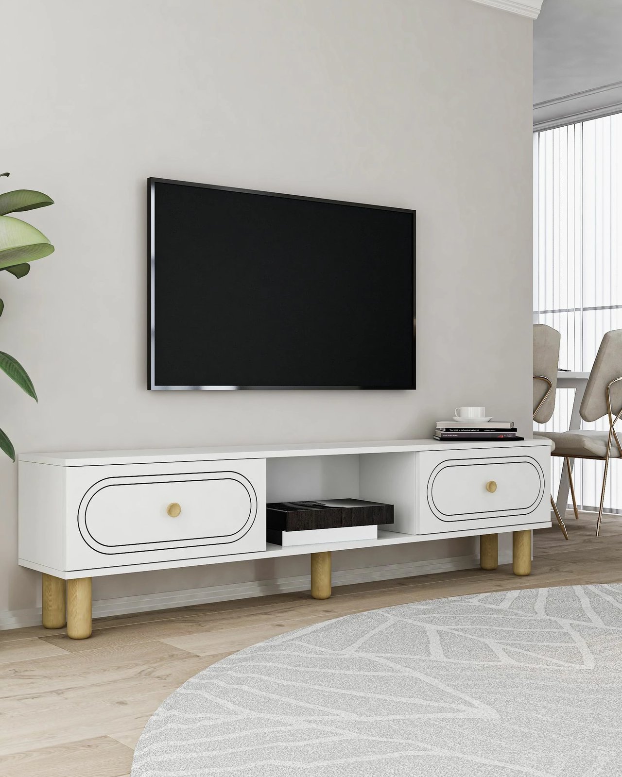 Komodë TV Skye Decor, ngjyrë e bardhë, Polen Bohem