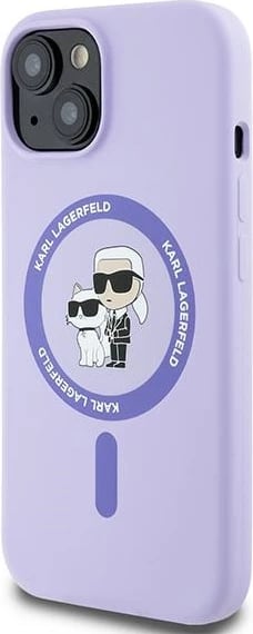 Mbështjellës Karl Lagerfeld Silicone Karl&Choupette Heads Ring MagSafe për iPhone 15, Violet