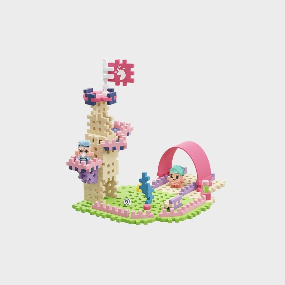 Set lodrash ndërtimi Marioinex Waffle Mini Blocks Magic Tower, 80 elemente, me figurina, për vajza