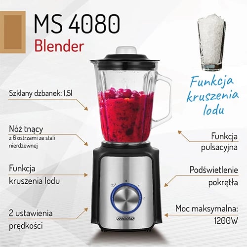 Blender Adler MS4080 1.5L kavanoz qelqi 600W 2 shpejtësi funksion Pulse Blender Adler MS4080 1.5L kavanoz qelqi 600W 2 shpejtësi funksion Pulse