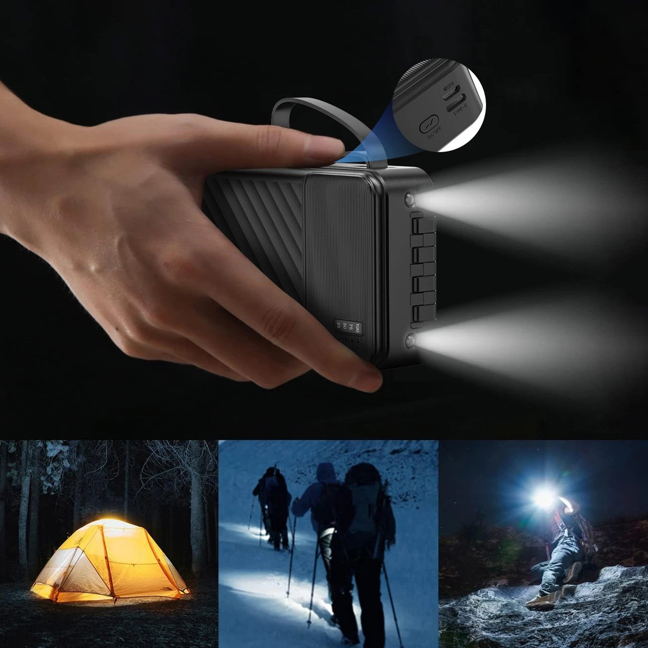 Powerbank Dudao K11 Max, 30000 mAh, me kabllo të integruara, e zezë