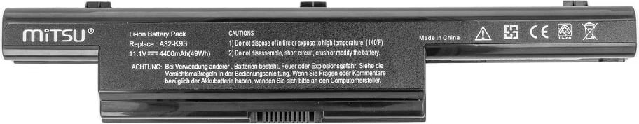 Bateri laptop Mitsu për Asus K93/K95, 4400 mAh, Li-ion, 10.8-11.1V, e zezë