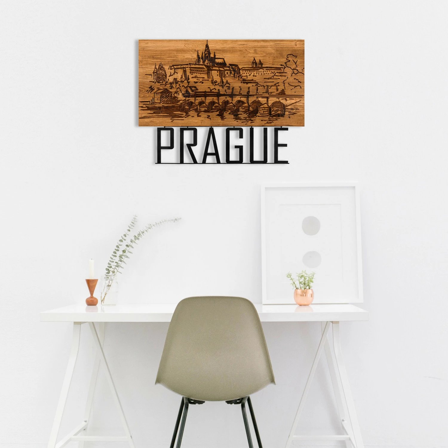 Aksesor dekorativ prej druri për mur, Wallity, Pragë