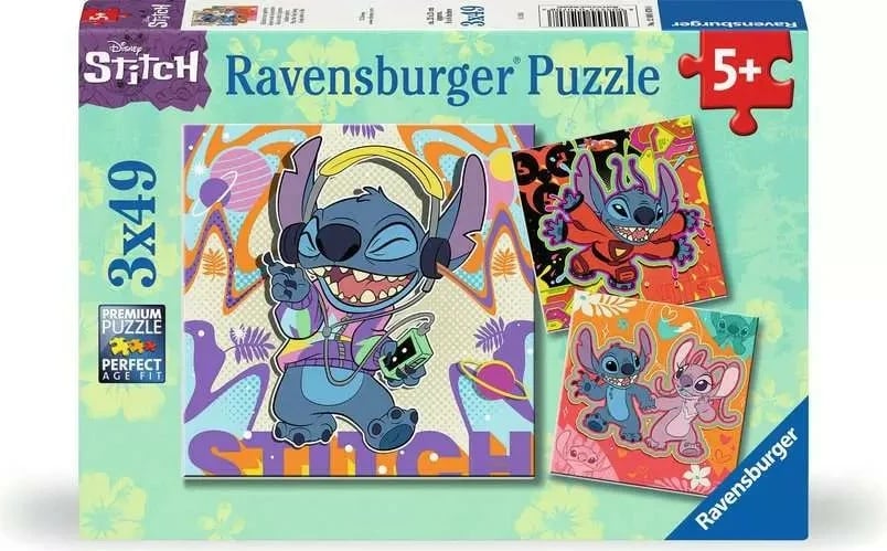 Puzzle për fëmijë Ravensburger 3x49 pjesë, Lilo & Stitch, shumëngjyrësh, set prej 3 copë