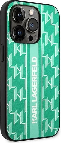 Mbështjellës Karl Lagerfeld Monogram Stripe për iPhone 14 Pro, Gjelbër