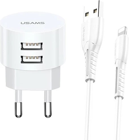 Karikues muri USAMS T20 me 2xUSB 2.1A dhe kabllo Lightning, Bardhë