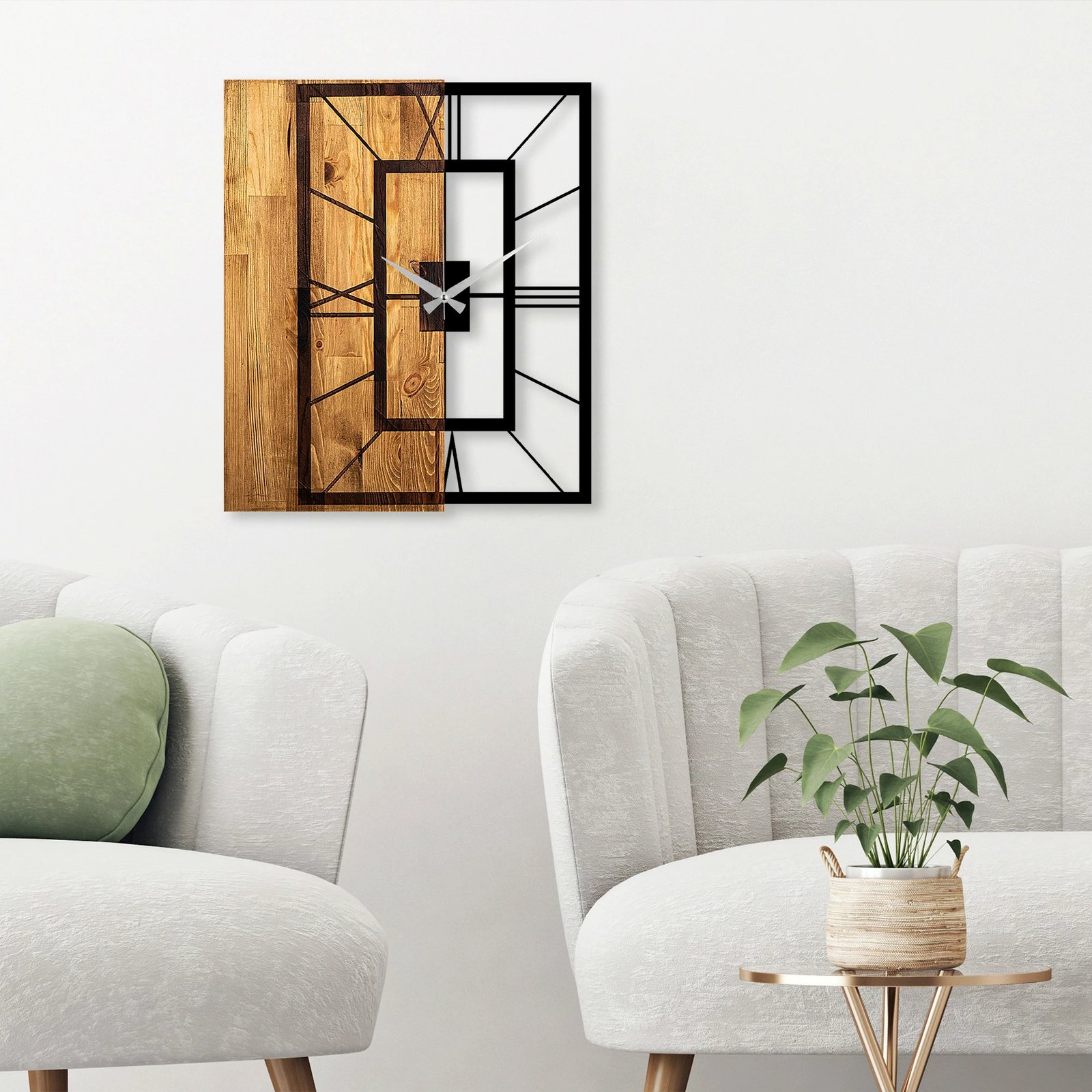 Orë muri dekorative prej druri, Wallity, ngjyrë arre e çelët dhe e zezë, 49x3x58cm