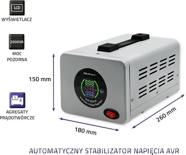 Stabilizator tensioni automatik Qoltec AVR 2000VA, Gri Stabilizator tensioni automatik Qoltec AVR 2000VA, Gri