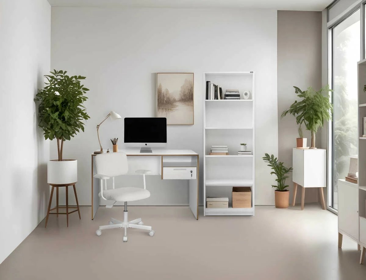 Tavolinë pune për studim, ngjyrë e bardhë dhe lis, Cms-510-Dx-1