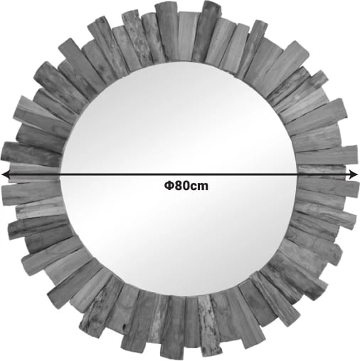 Pasqyrë e rrumbullakët, dru teak, ngjyrë natyrale, D80x4cm