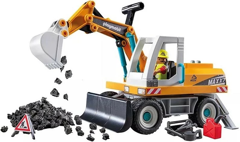 Set lodrash Playmobil Action Heroes 71749, ekskavator i madh me figurë dhe aksesorë, 32 pjesë