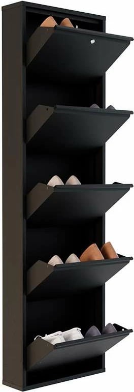 Dollap këpucësh Skye Decor, metal, 5 pjesë, ngjyrë e zezë, me kyç