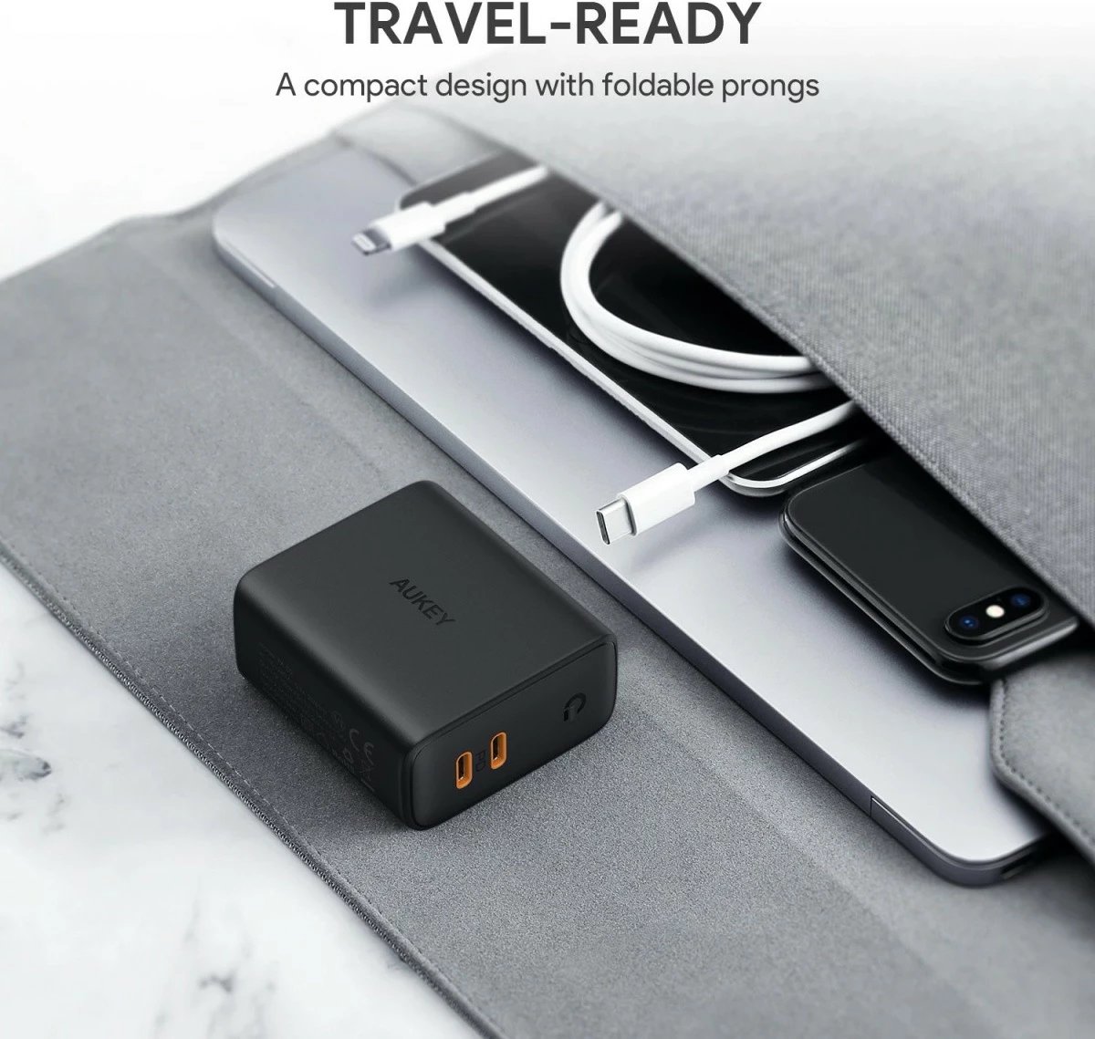 Karikues rrjeti AUKEY PA-D2, 2x USB-C PD 3.0, 36W, i zi