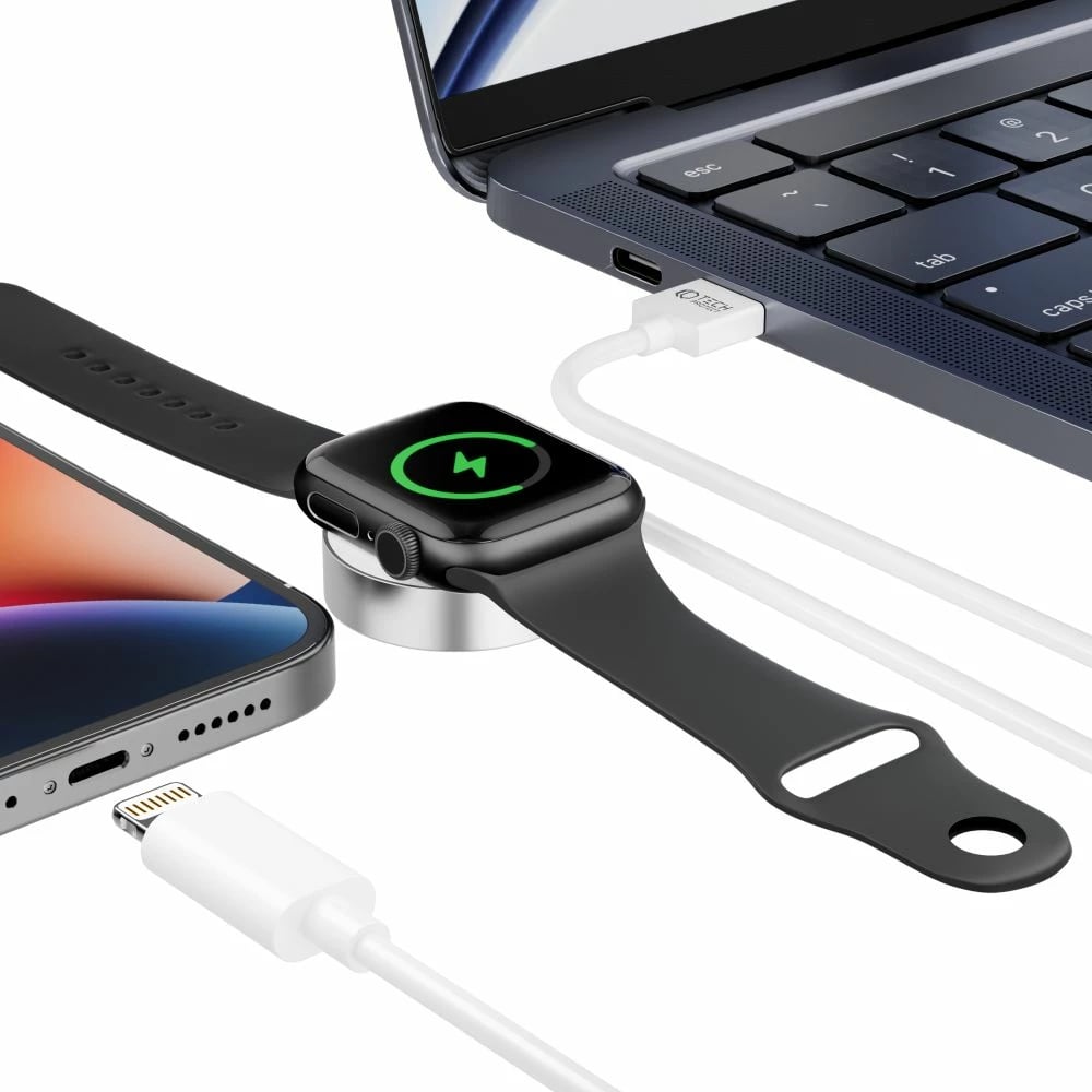 Karikues magnetik 2-në-1 Tech-Protect UltraBoost, 1.5m, për Apple Watch/iPhone, Bardhë