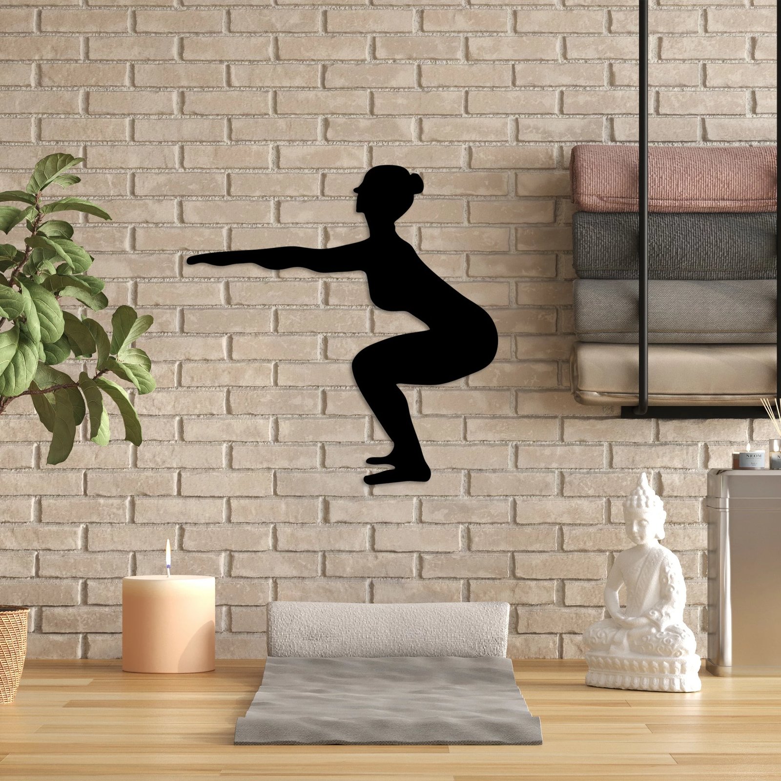 Aksesor dekorativ metalik për mur, Wallity, Yoga 27, ngjyrë e zezë, 54x55cm