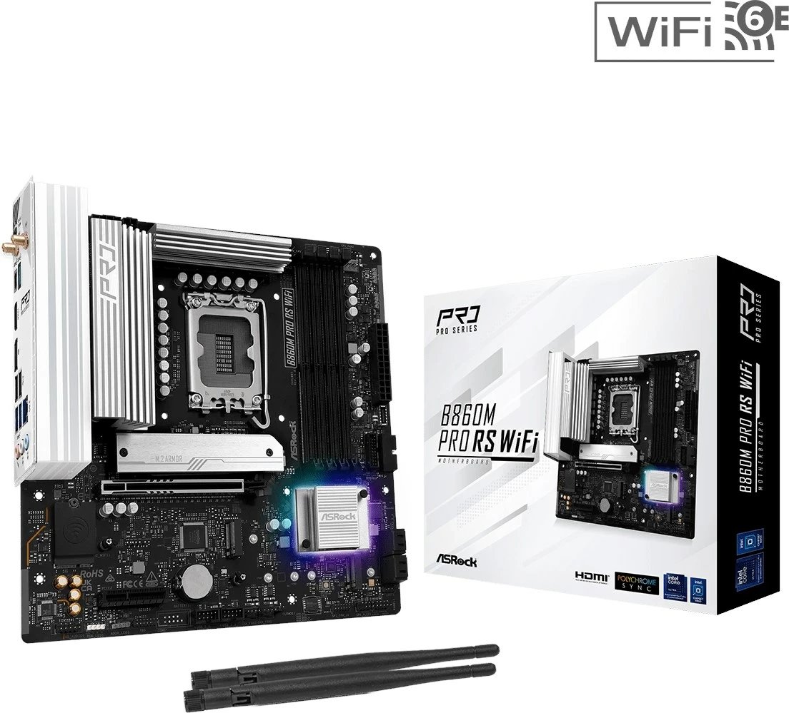 Pllakë amë ASRock B860M Pro RS WiFi, micro ATX, Socket 1851, 256 GB, e zezë