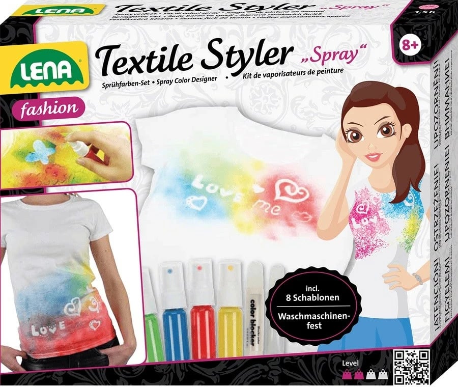 Set spraj për stilizim tekstili Lena Textile Styler, 4 ngjyra, 8 shabllone