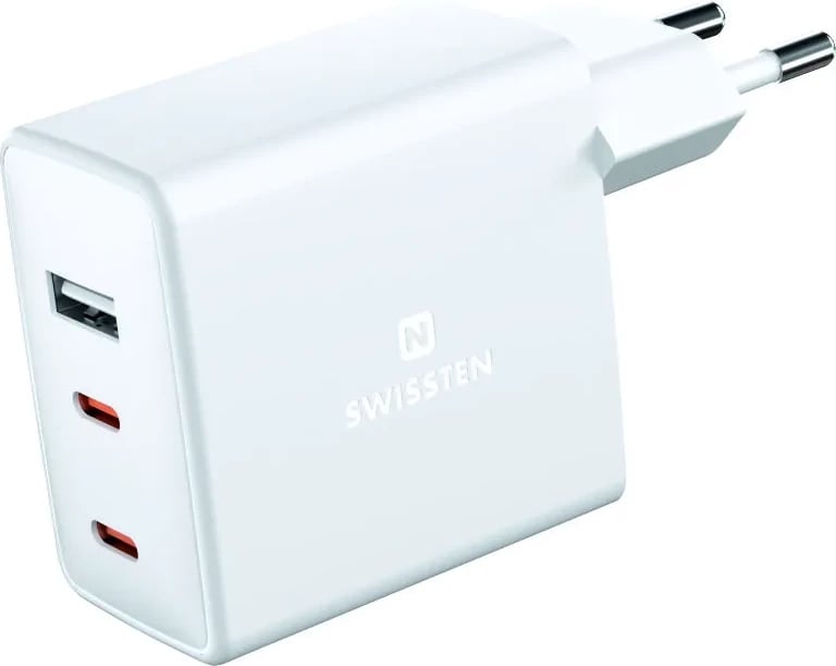 Karikues SWISSTEN Ga, 2x USB-C, + 1x USB, 70W, i bardhë