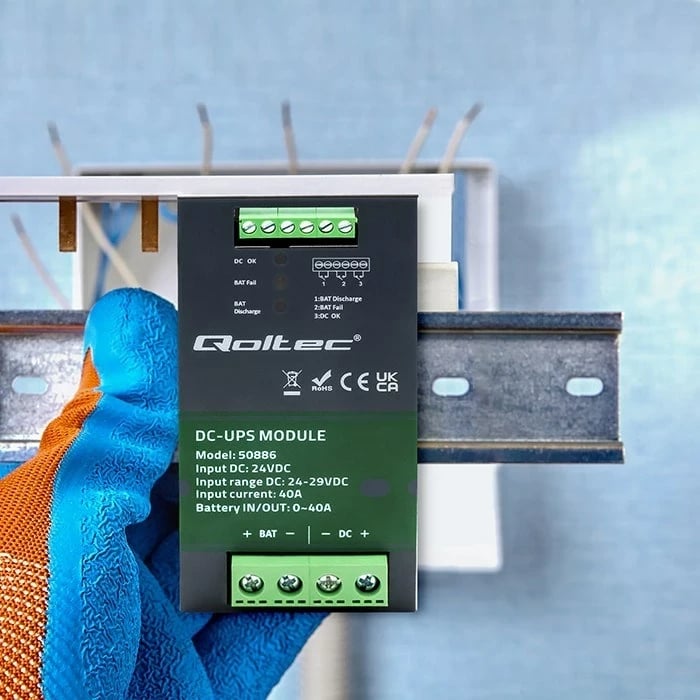 Modul DC-UPS Qoltec 50886, 40A, 24V, Argjendtë