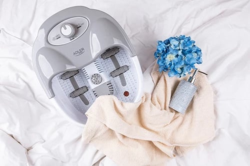 Masazhues këmbësh, Adler AD 2167, multifunksional me flluska, vibrim, infrared dhe ruajtje temperature uji, 80 W, i bardhë/gri
