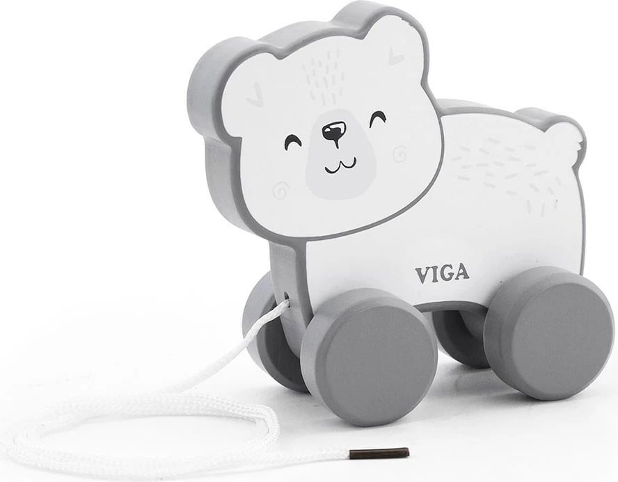 Lodër tërheqëse druri me litar, Viga, Polar Bear, 108x105x53 mm, gri