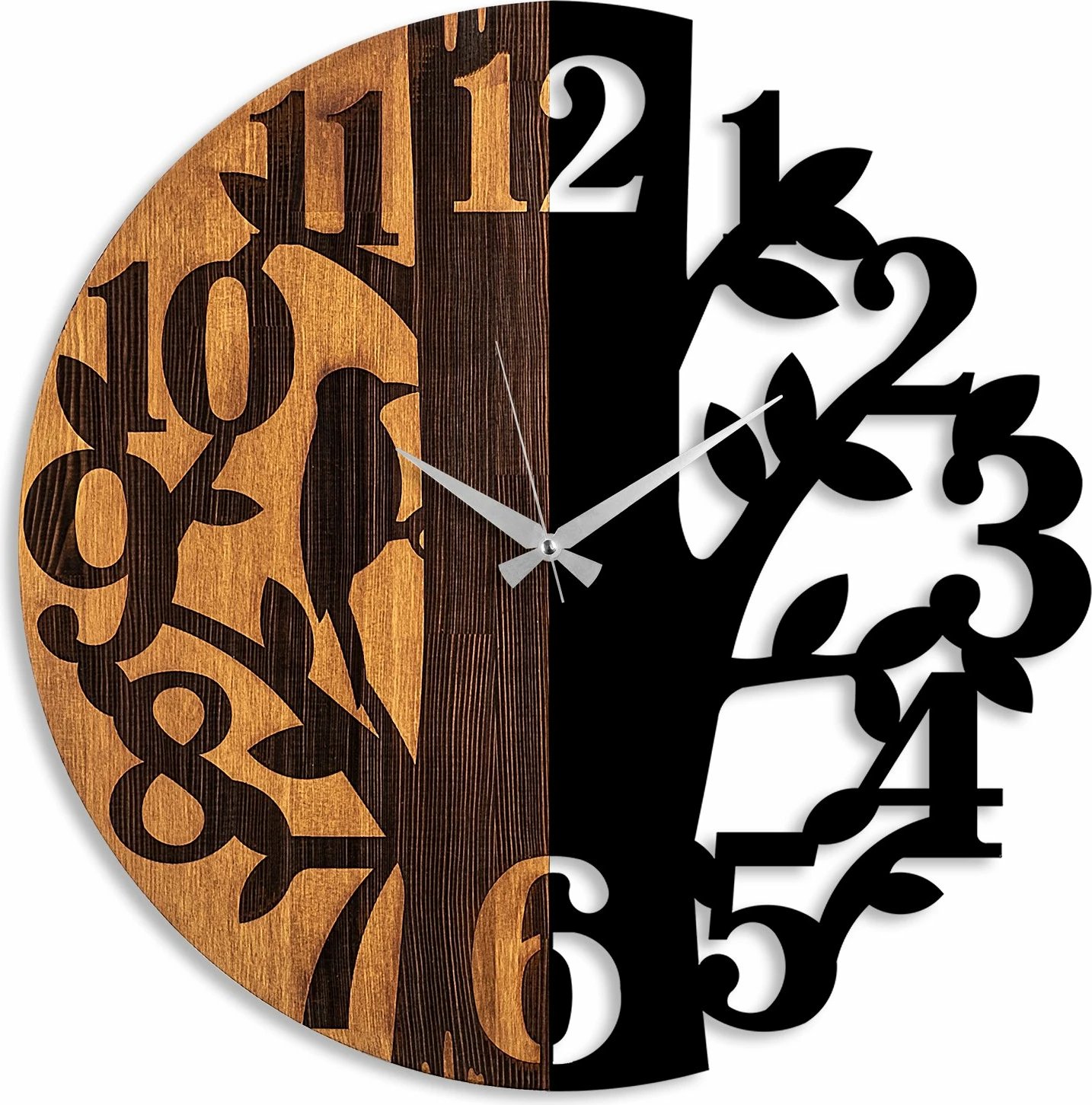 Orë muri dekorative prej druri, Wallity, ngjyrë arre dhe e zezë, 56cm