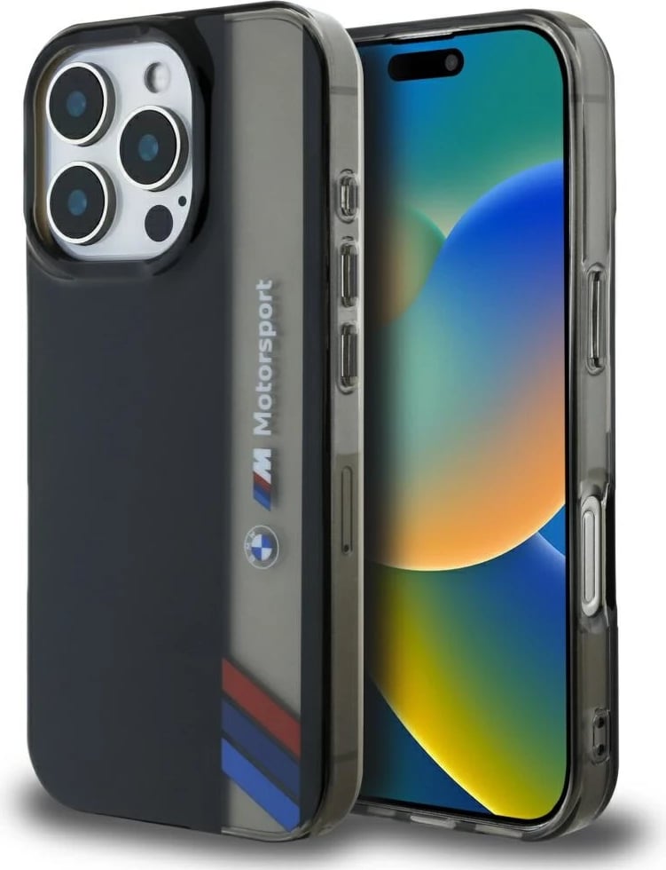 Mbështjellës BMW Motorsport IML Vertical Stripe për iPhone 16 Pro Max, i zi