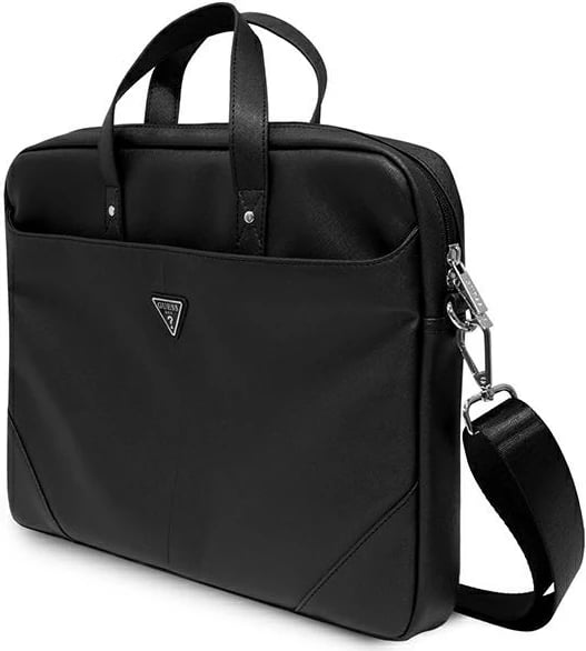 Çantë laptopi Guess Saffiano Triangle Logo, 16 inç, e zezë Çantë laptopi Guess Saffiano Triangle Logo, 16 inç, e zezë