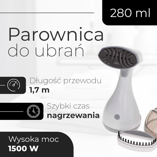 Hekur me avull rrobash, Adler, AD 5042, 1500W, 27 g/min, depozitë 280 ml, ngrohje 30s, kabllo 1.7 m, me furçë, e bardhë