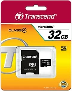 MicroSDHC kartelë Transcend TS32GUSDHC4 32GB, Class 4, me adapter, e zezë