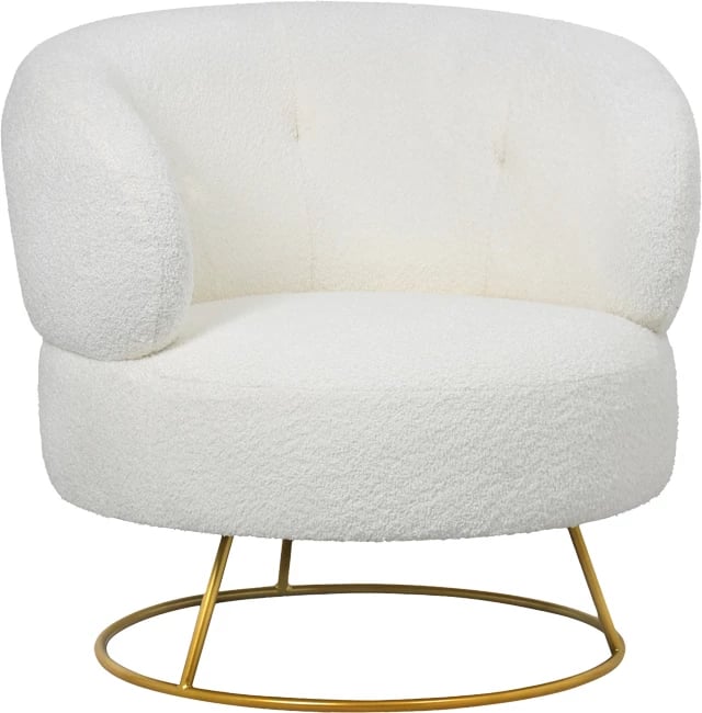 Fotel Connie, stof bouclé krem, këmbë metalike ari, 87x81x81cm