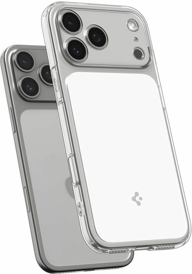 Mbështjellës Spigen Ultra Hybrid "T" MagSafe për iPhone 17 Pro/17 Pro Max, TPU+PC, skaje të ngritura, Air Cushion, me unazë magnetike MagSafe, Transparent/Bardhë