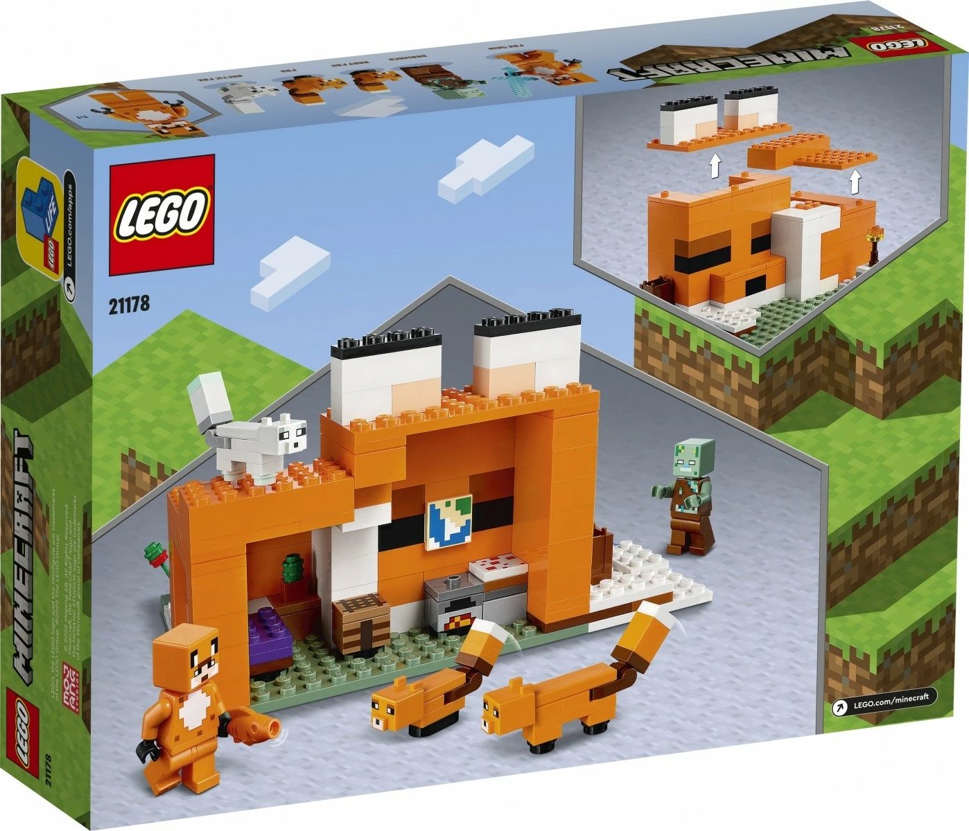 Set LEGO Minecraft Fox Den 21178, 193 pjesë, për fëmijë 8+, portokalli Set LEGO Minecraft Fox Den 21178, 193 pjesë, për fëmijë 8+, portokalli