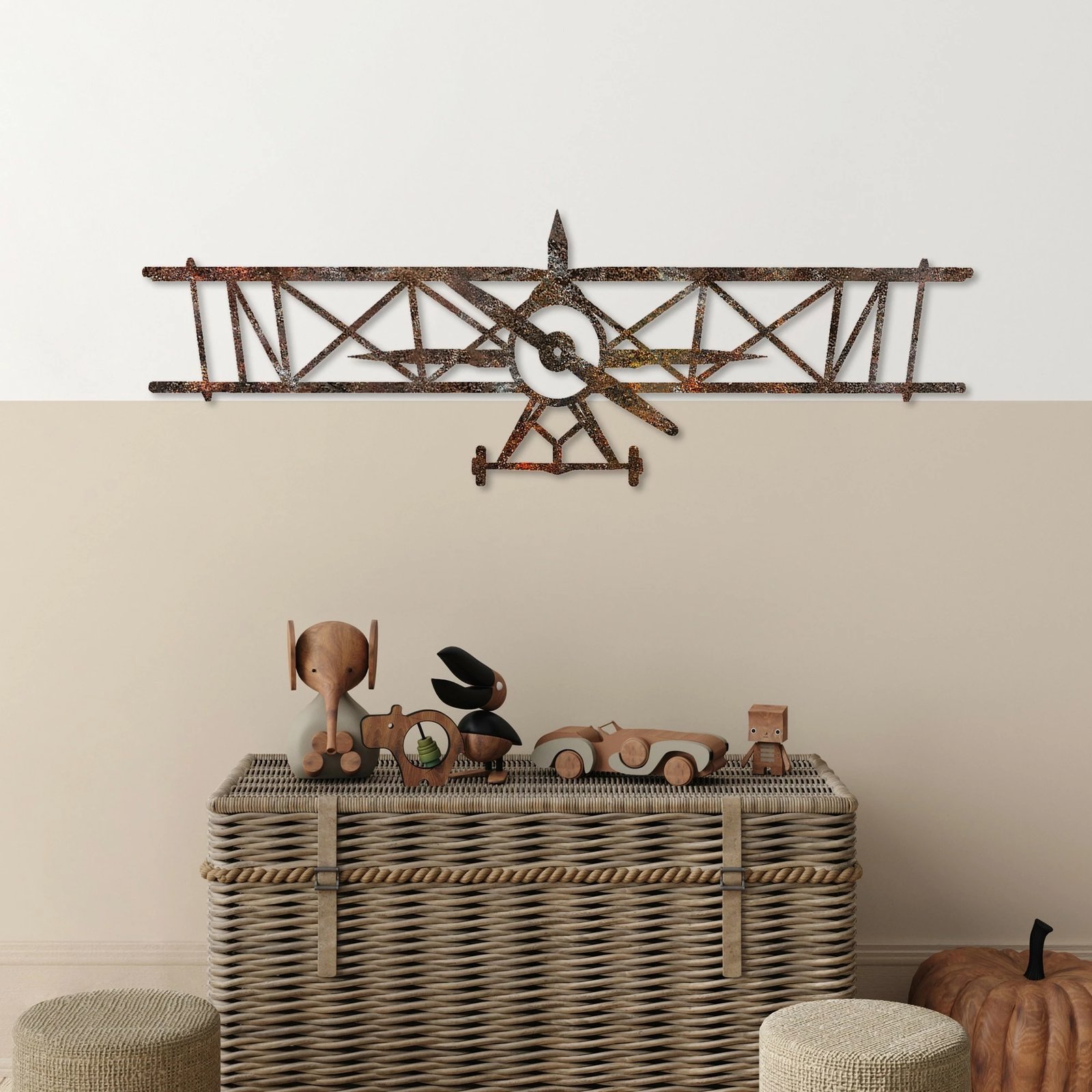 Aksesor dekorativ metalik për mur, aeroplan me pamje të vjetër, Wallity