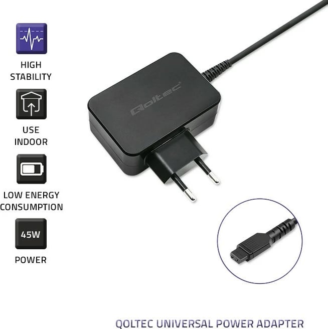Adapter universal rryme Qoltec 51025, 45W, 8 konektorë
