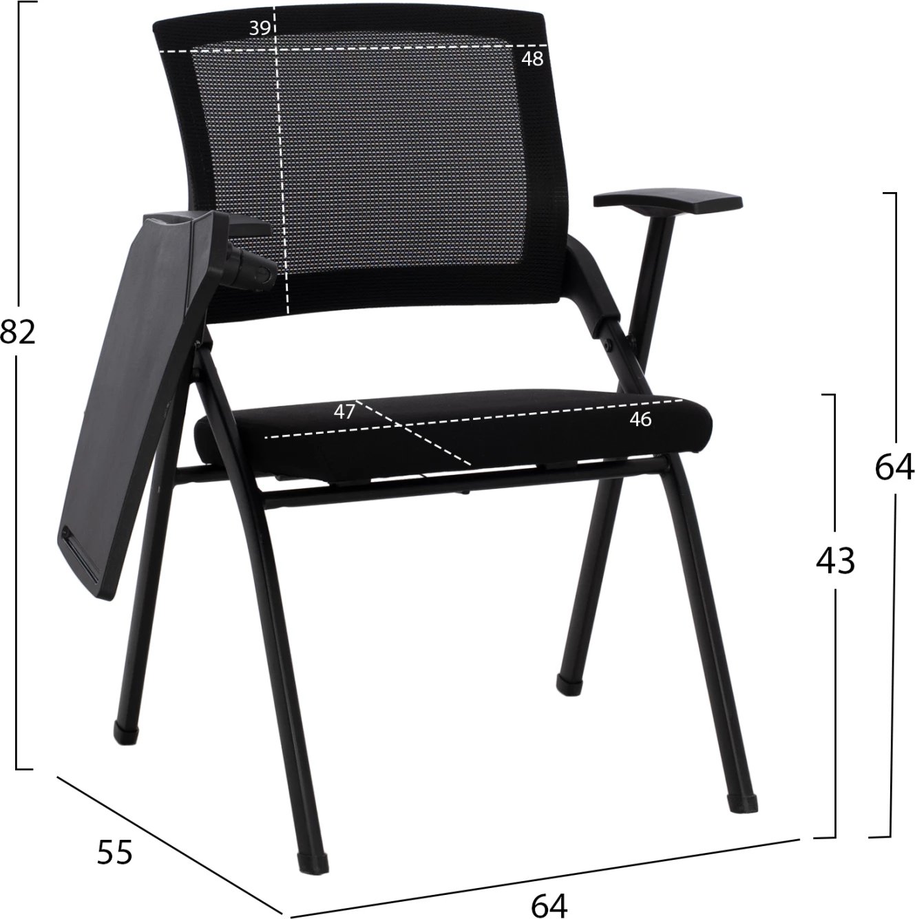 Karrige konferencash me tavolinë, e zezë, FH1168.01, 64x55x82 cm