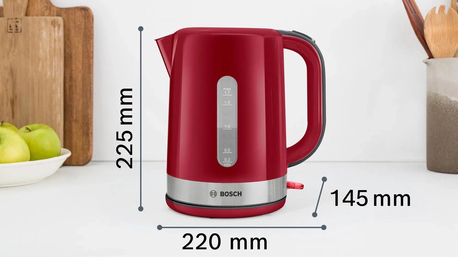 Çajnik elektrik Bosch TWK6A514, 1.7 L, 2200 W, Gri dhe Kuq
