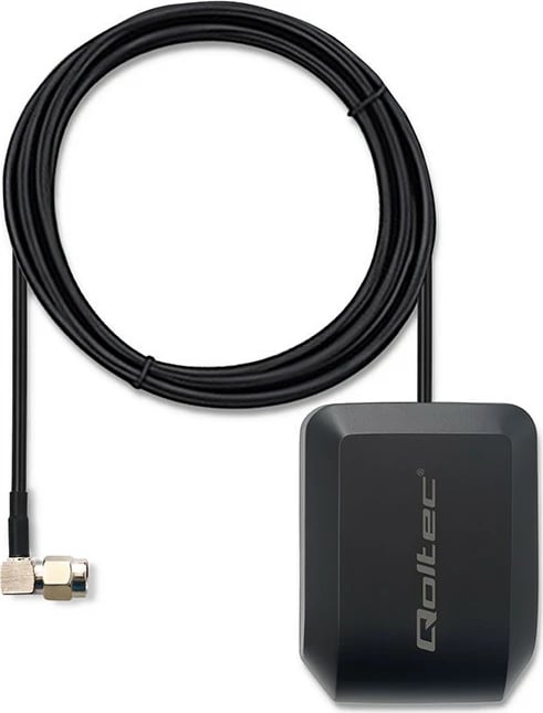 Antenë GPS/GLONASS omnidireksionale Qoltec 57056 28.3 dBi 50Ω 50W SMA këndore bazë magnetike e jashtme, e zezë