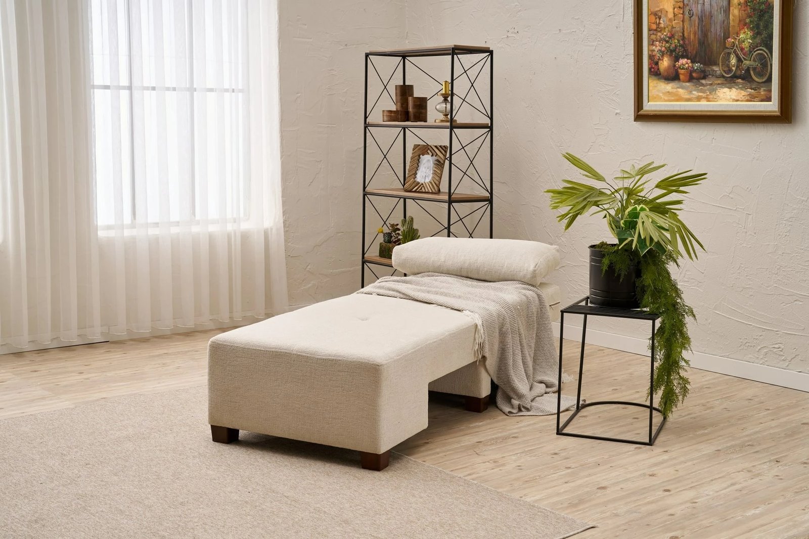 Krevat-karrige një vendës, Atelier del Sofa, Perenna Chenille, anë e djathtë, krem