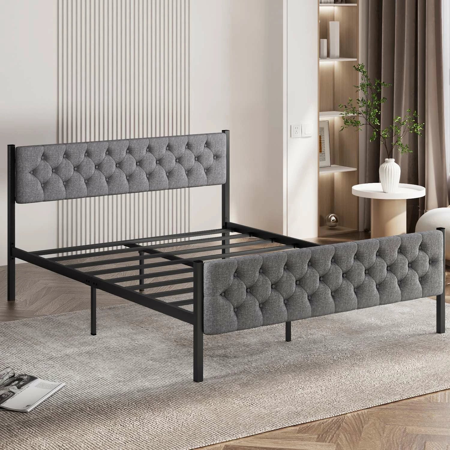 Krevat dopio, metal, ngjyrë gri, Skye Decor, 140x190cm