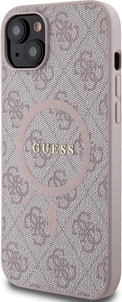 Mbështjellës Guess 4G Collection Leather Metal Logo MagSafe për iPhone 15/14/13, Rozë