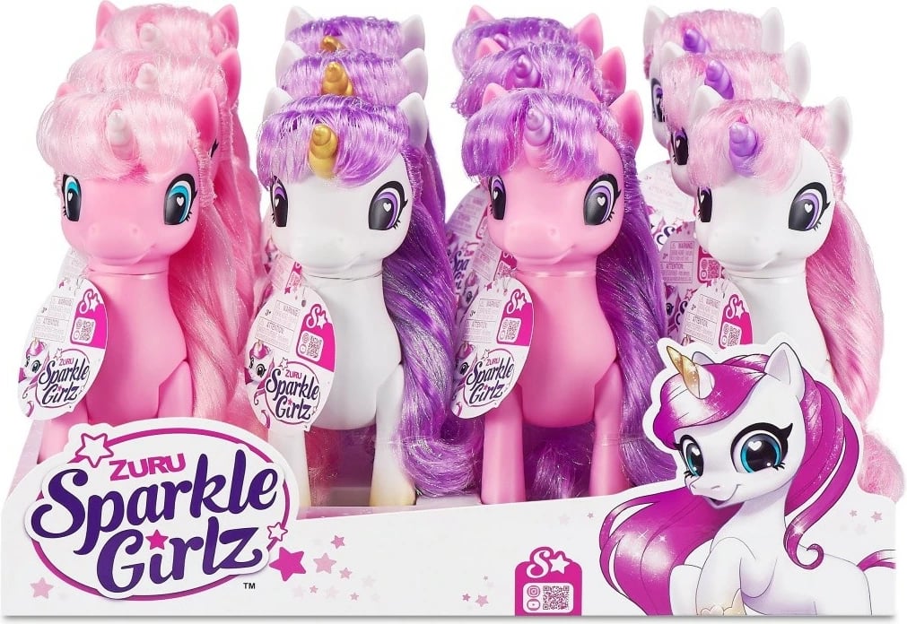 Set figurina unicorn Sparkle Girlz ZURU, 12 copë, plastikë, rozë/vjollcë