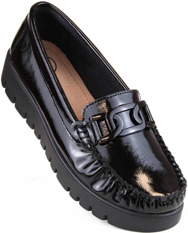 Këpucë platforme lëkure të patentuar Vinceza për femra, të zeza