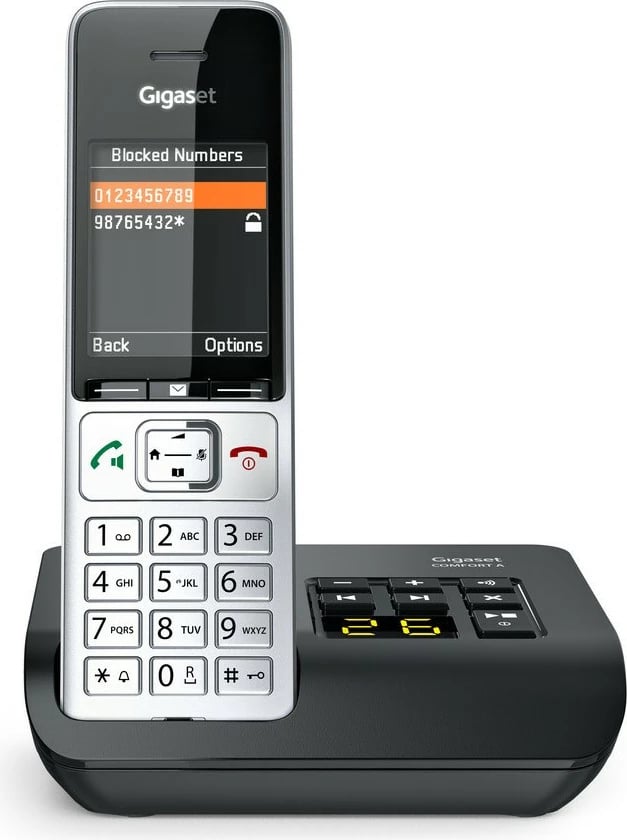 Telefon fiks Gigaset COMFORT 500A, analog/DECT, regjistrues automatik, ekran ngjyrë, 200 kontakte, i zi/argjendtë