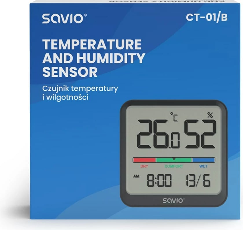 Stacion moti SAVIO CT-01/B, sensor temperature dhe lagështie, ekran LCD, zi