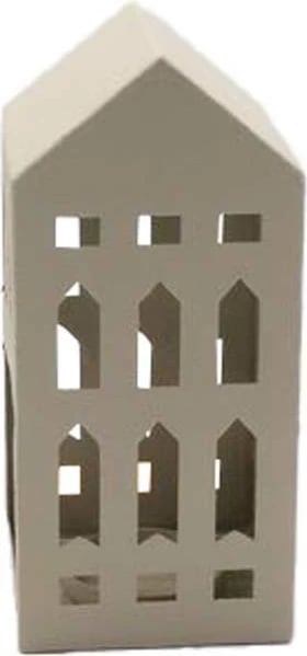 Dekoratë Krishtlindjesh në formë shtëpize për qiri, metal, bezhë, 9.2x9.2x19.8 cm