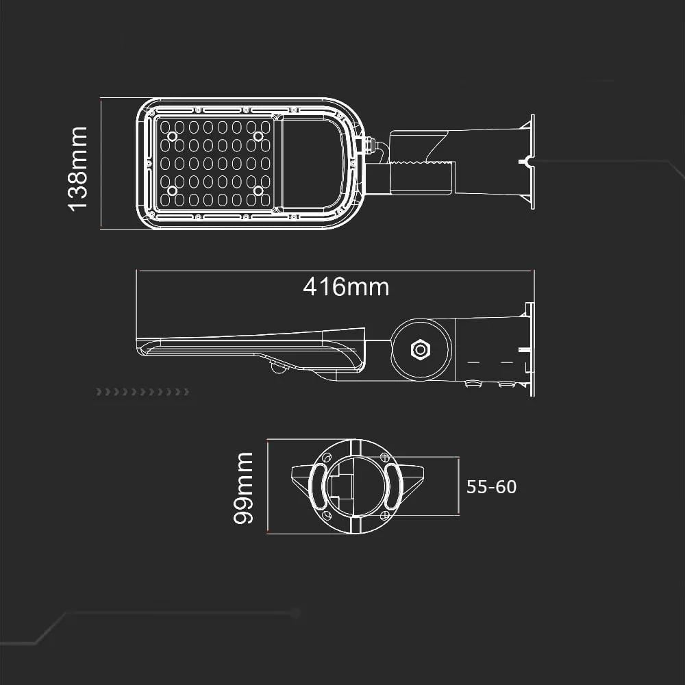 Dritë rrugore LED V-TAC Samsung Chip, 30W, 6500K, Gri