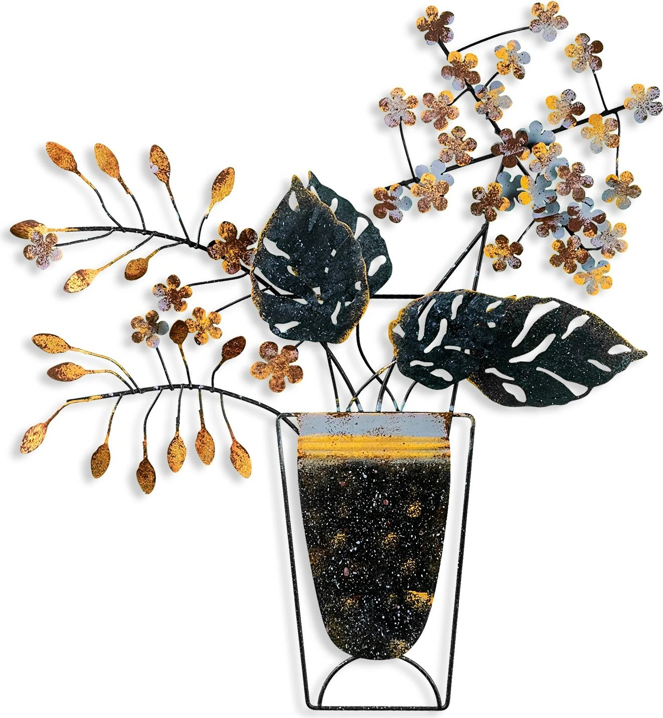 Aksesor dekorativ metalik për mur, lule në vazo, Wallity, shumëngjyrësh