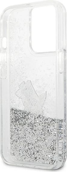 Mbështjellës Karl Lagerfeld Liquid Glitter Choupette Fun për iPhone 13 Pro Max 6.7", argjendtë
